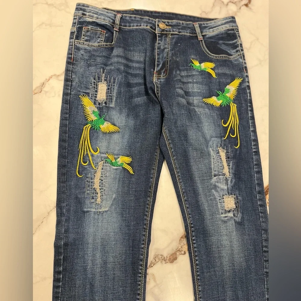 DISIHAO Fashion Men Jeans Pants Slim  Embroidery Denim jeans pant SZ/32